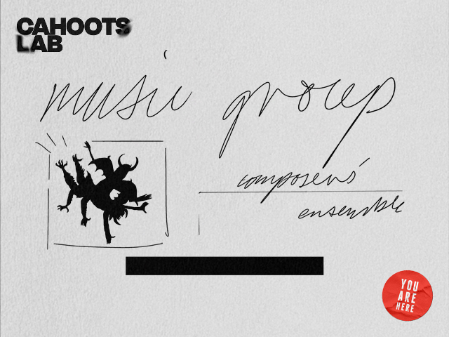 What page of a book with the words 'music group' scrawled in cursive handwriting.